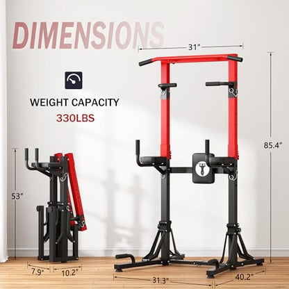 SDHYL Foldable Power Tower Pull Up Bar Station, Multi-Function Adjustable Dip Station Exercise Equipment for Home Gym Workout, Strength Training Fitness Equipment, 330LBS