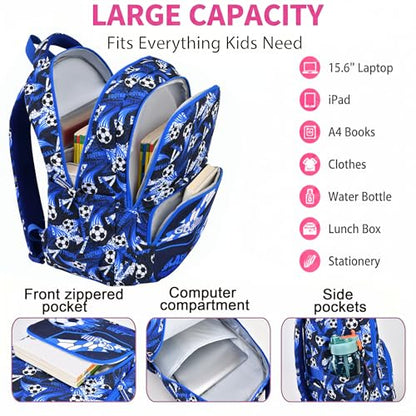3PCS Kids Backpack Set, School Backpack with Lunch Bag & Pencil Case, Lightweight Waterproof Bookbag for Kids (Soccer Blue) - color: Soccer Blue