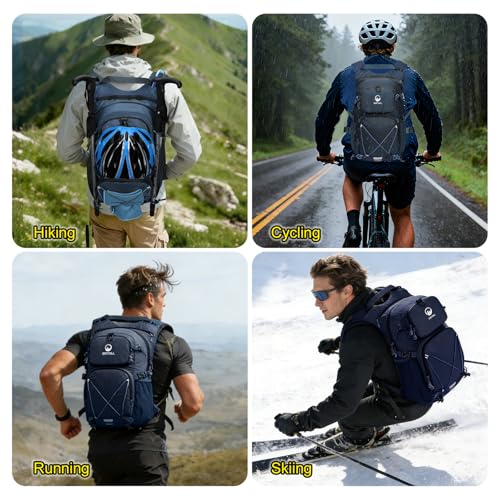 Hydration Backpack 22L, Hiking Backpack with 2L Leakproof Bladder, Sewn-in Rain Cover, Insulated Compartment for Men & Women Running, Cycling, Camping - color: Navy Blue