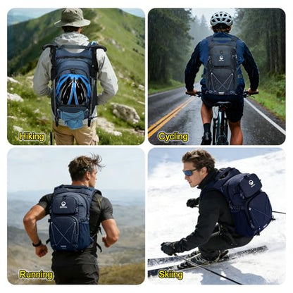 Hydration Backpack 22L, Hiking Backpack with 2L Leakproof Bladder, Sewn-in Rain Cover, Insulated Compartment for Men & Women Running, Cycling, Camping - color: Navy Blue