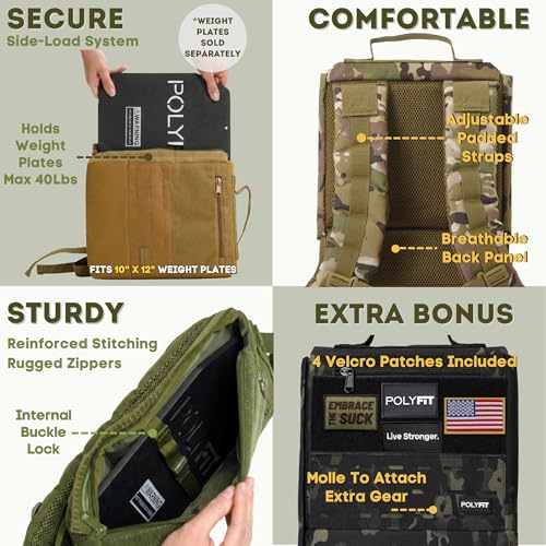 Polyfit Rucking Backpack 2.0 - Weighted Ruck Pack for Weight Plates - Patent Pending Side-Loading Rucksack for Walking, Running, Rucking, Strength and Endurance Training - Green - color: Green