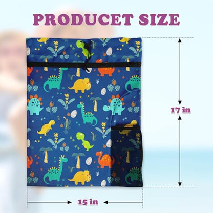 Blue Dinosaur Drawstring Backpack, 15” x 17” Waterproof Swim Bag for Beach Swimming Pool, Lightweight Foldable Gym Bag with Water Bottle Holder for Sports Travel - color: Blue Dinosaur