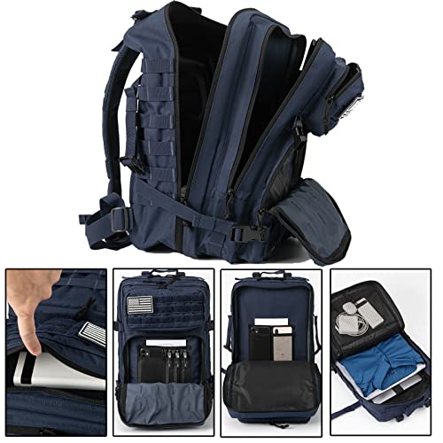 QT&QY 45L Military Tactical Backpacks Molle Army Assault Pack 3 Day Bug Out Bag Hiking Treeking Rucksack… - color: 3.1 Dark Blue