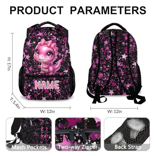 Kids Backpack for School Personalized Dinosaur Backpacks for Girls 6-8, Kids Back to School Supplies 17 Inch Leisure Bookbag for Travel Preschool Elementary Kindergarten - color: Pink2