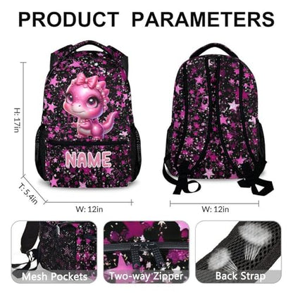 Kids Backpack for School Personalized Dinosaur Backpacks for Girls 6-8, Kids Back to School Supplies 17 Inch Leisure Bookbag for Travel Preschool Elementary Kindergarten - color: Pink2