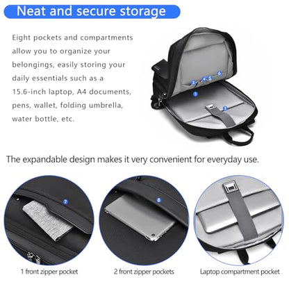 Travel Laptop Backpack for Men Business Backpack Expandable Fits 15.6-inch Laptop Waterproof Durable Computer Backpack for Business Travel Work Office College Daily Use
