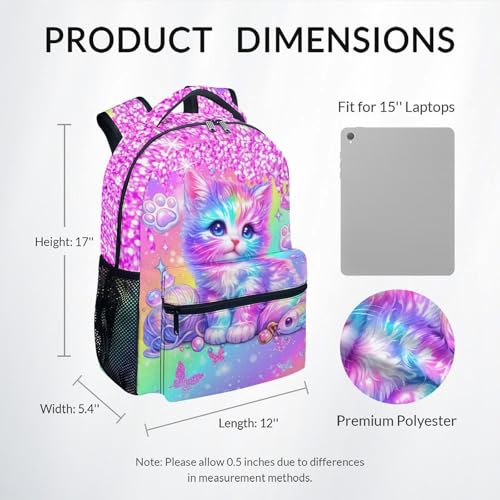 Cat Backpack for Girls Kids Schoolbag with Pocket - Animal Bookbag with Cat Print for Granddaughter Elementary Middle School Students (17 Inch) - color: Dark Pink