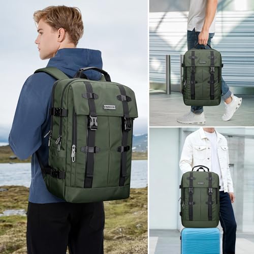 WITZMAN Travel Laptop Backpack for Men Fit 16 inch Computer Carry-on Airline Approved with USB Charging Port(B716 Army Green) - color: Army Green
