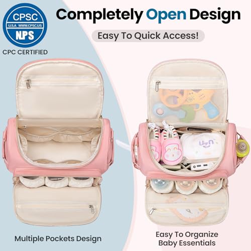 Tealari 4 in 1 Convertible Diaper Bag Backpack,Waterproof Baby Diaper Bag with Changing Pad,Converts into Baby Tote Bag,Diaper Backpack,Stroller Bag and Crossbody Diaper Bag - color: Pink