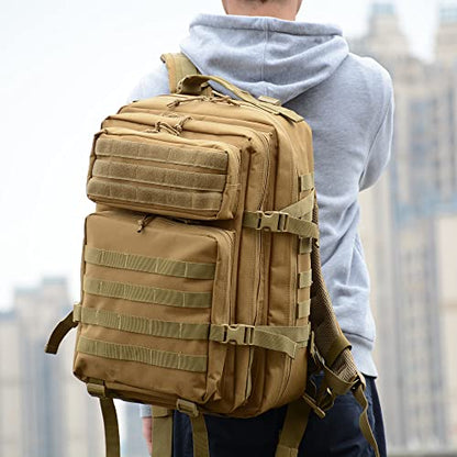 Lovelinks21 Hiking Assault Backpack Waterproof Motorcycle Backpack Bug Out Pack Rucksack for Outdoor Hiking - color: Khaki