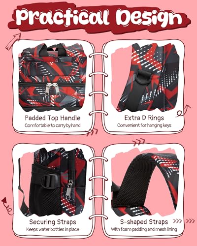 BLUEFAIRY Kids School Backpack for Boys Girls Ages 6-8 8-10 10-12 Elementary Middle School Book Bags with Laptop Compartment Mochilas Escolares para Niños Niñas de 8 10 12 Años (Red, Geometric) - color: Red