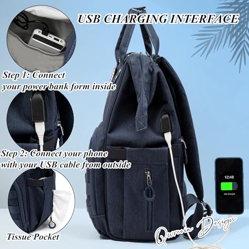 Diaper Bag Backpack for Dad and Mom with USB Charging Port Stroller Straps and Insulated Pocket,army military Travel Nappy Backpack for Daddy/Mommy (Navy) - color: Navy