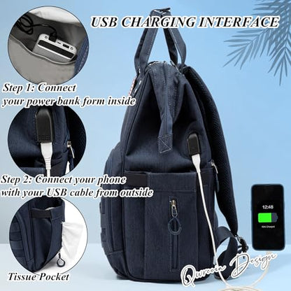 Diaper Bag Backpack for Dad and Mom with USB Charging Port Stroller Straps and Insulated Pocket,army military Travel Nappy Backpack for Daddy/Mommy (Navy) - color: Navy