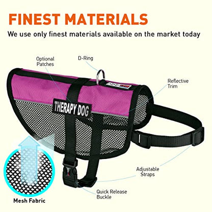Dogline MaxAire Multi-Purpose Mesh Vest for Dogs and 2 Removable Therapy Dog Patches, Small, Pink - color: Pink, size: Girth 13 by 16"