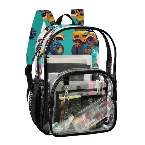 Monster Trucks Green Clear Backpack PVC Transparent Backpack Lightweight Book Bag Capacity Clear Bag for Boys Girls Kids - color: Slate Grey