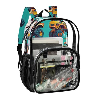 Monster Trucks Green Clear Backpack PVC Transparent Backpack Lightweight Book Bag Capacity Clear Bag for Boys Girls Kids - color: Slate Grey