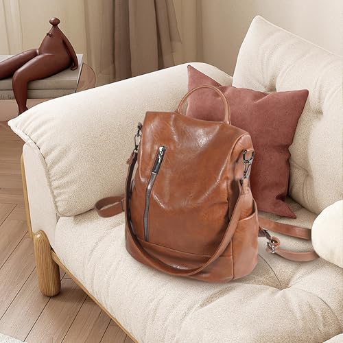 Women Backpack Purse PU Leather Anti-theft Casual Shoulder Bag Fashion Ladies Satchel Bags - color: Brown, size: Medium