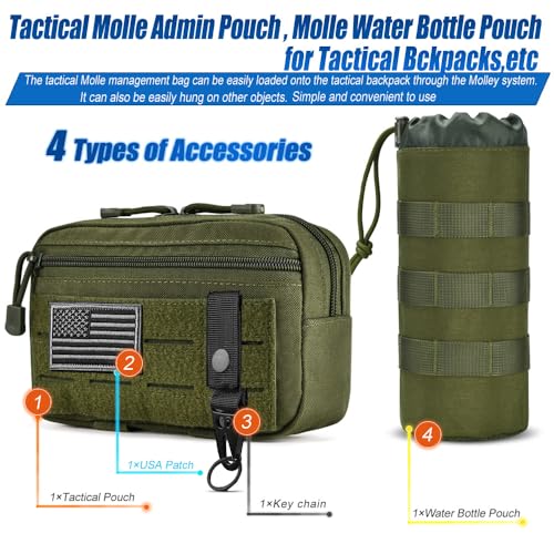 Upgraded Tactical Drawstring Molle Water Bottle Holder Tactical Pouches - color: Green-2pack