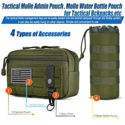 Upgraded Tactical Drawstring Molle Water Bottle Holder Tactical Pouches - color: Green-2pack