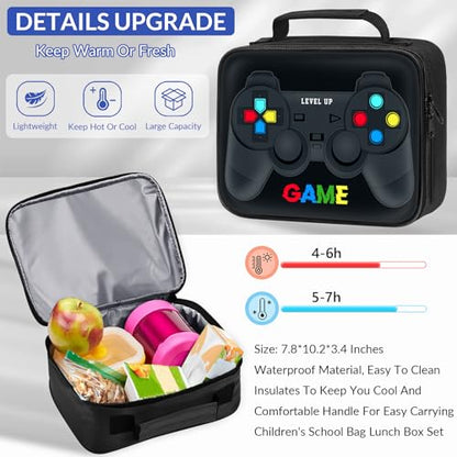School Backpack for Boys - 3pcs Gamer Boys Backpack with Lunch Box Set for Kids Teens Elementary Middle School - 17″ Video Game Bookbag Travel Back Pack for Age 6-18 - color: Gamer Red-backpack Set
