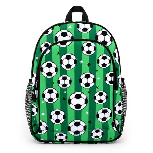 Boys Backpack for Kids Ages 6-8 School Backpack for Boys World Soccer Lovers Fans Bookbag for Elementary School Kindergarten with Chest Strap - color: Soccer Green