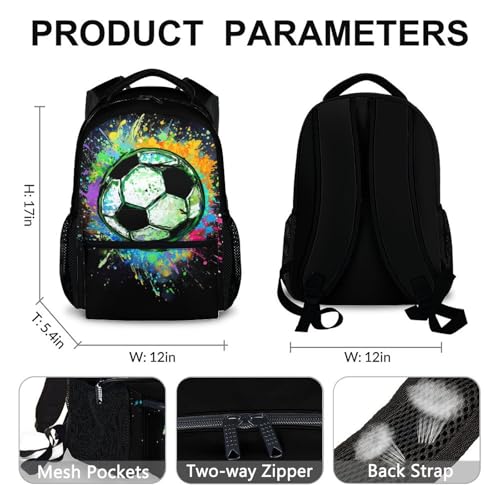 Boys School Backpack Kids Soccer Backpacks Bookbag Back to School Supplies, Black Large Capacity Cool Sport Back Pack for Kindergarten Elementary Middle (17 Inches) - color: Color 3