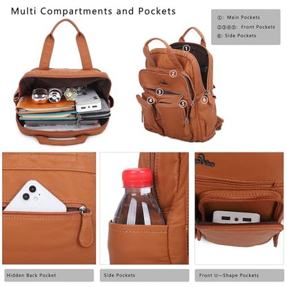 Angel Kiss Backpack Purse for Women Soft Washed Leather Multi Pocket Casual Travel Backpacks… - color: 173brown