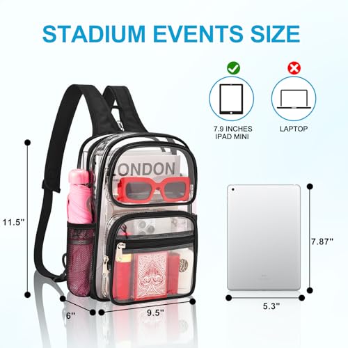 Busiuw Clear Backpack for Stadium Events 3 in 1 Clear Sling Crossbody Bag with Adjustable Reinforced Straps for Sports Fan, Concert Festivals and Games (Black)