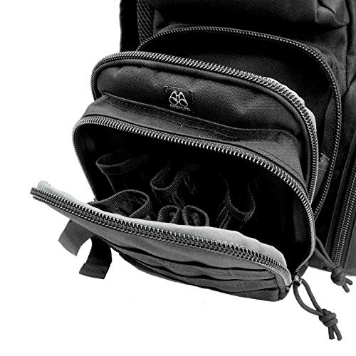 K-Cliffs Tactical Range Backpack – Lockable Bag for 5 Handguns Pouches – 900D Water‑Resistant with Rain Cover & USA Patch - color: Black With Eva Cradle