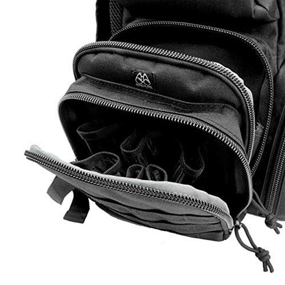 K-Cliffs Tactical Range Backpack – Lockable Bag for 5 Handguns Pouches – 900D Water‑Resistant with Rain Cover & USA Patch - color: Black With Eva Cradle