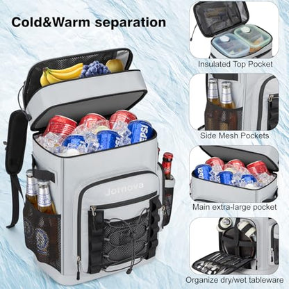 Insulated Cooler Backpack, 35L Leakproof Backpack with Double Compartments for Men & Women, Large Lunch Cooler for Camping, Beach, Travel, Picnic, Up to 48 Cans - color: Gray