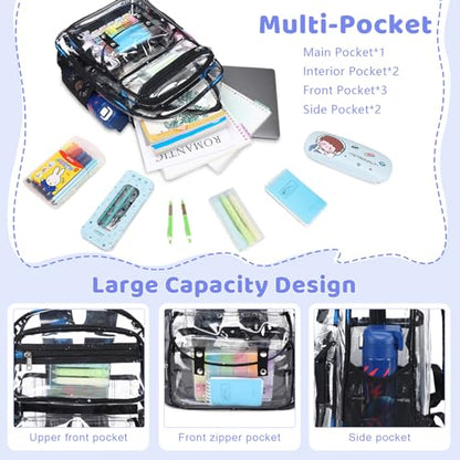 ACESAK Clear Backpack for Boys Girls - 3 Pcs Clear Heavy Duty with Lunch Bag - See Through Backpack Stadium Approved(Galaxy) - color: Galaxy