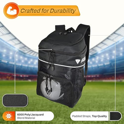 Vizari Soccer Backpack Soccer Bag | Water resistant Durable Equipment Bag for Football, Basketball, Volleyball | Cleats and Ball Compartment - Red,Blue,Black - color: BLK