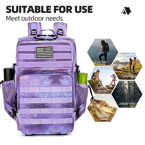 Military Tactical Assault Backpack - 45L 3 Day Assault Pack with MOLLE Waterproof Rucksack - color: Purplestars