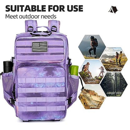 Military Tactical Assault Backpack - 45L 3 Day Assault Pack with MOLLE Waterproof Rucksack - color: Purplestars