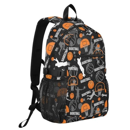 Basketball Rebounds Black Pattern Travel Backpack for Men Women Water Resistant 20L Large Capacity Laptop Backpack Fits 14 Inch Computer Tote Bag for Commute School College Business