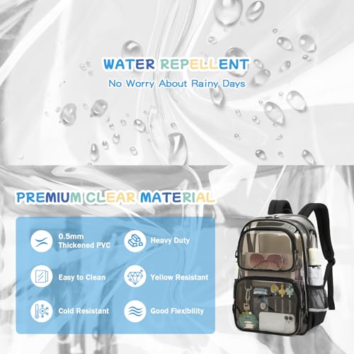Sisipoet Clear Backpack for Girls, Heavy Duty PVC Transparent Bookbag for School, Classic Casual Kids Backpacks, Smokey - color: Black and Gray