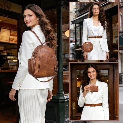 Small Backpack for Women Designer Leather Mini Backpack Purse Ladies Fashion Roomy Shoulder Handbag (Caramel-3) - color: Caramel-3