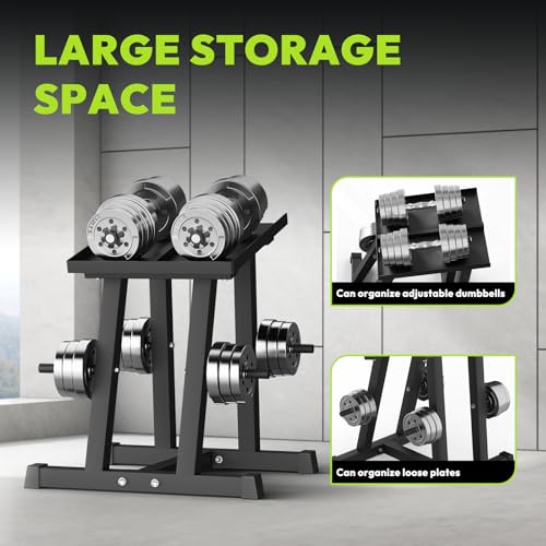 HANDBODE Adjustable Dumbbell Rack with Plate Storage, 500 lb Capacity, Space-Saving Storage Organizer for Classic Dumbbells, Stable for dumbbells, Heavy Duty Column Stand for Home Gym