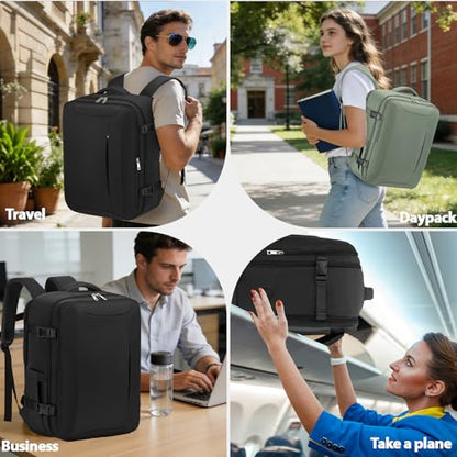 Travel Backpack, Carry On Backpack Airline Approved, 18x14x8 Travel Bag, 30L Personal Item Bag for Women and Men, Water Resistant Lightweight Weekender Bag, Casual Daypack for Business - color: Green