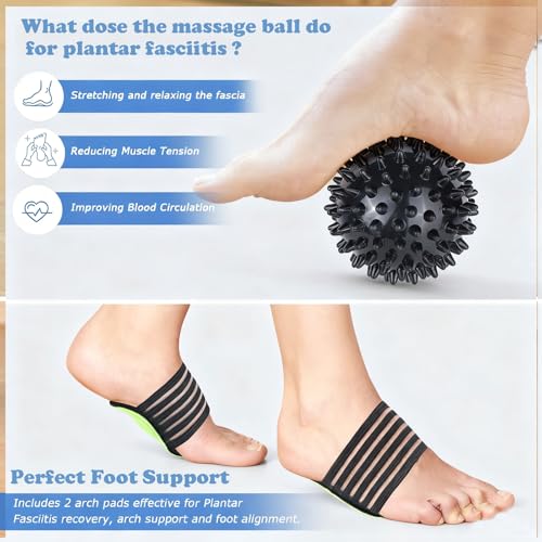 Plantar Fasciitis Night Splint with Massage Ball, Arch Pads & Socks, Adjustable Foot Brace for Achilles Tendonitis, Heel Spur, Foot Drop Relief – Lightweight Night Splint for Men and Women - color: Black