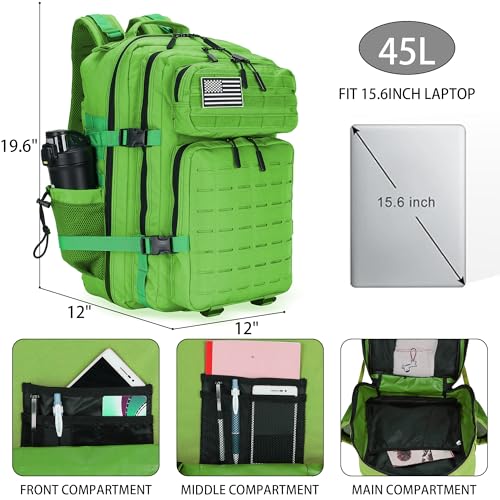 Military Tactical Backpack 45L/25L 3 Day Assault Pack Molle Daypack Hiking Backpack for Men and Women - color: Green, size: 45L