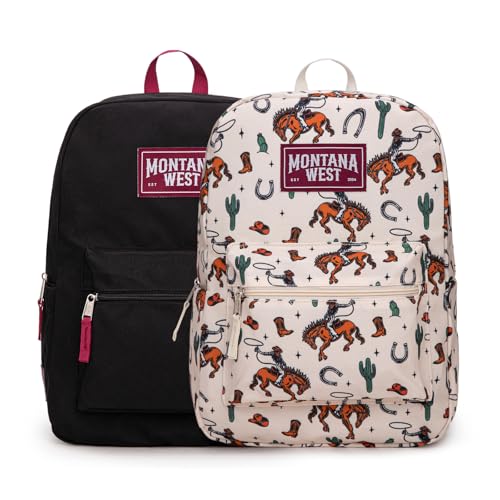 Montana West Backpack for Women Men 2 PCS Lightweight College Bookbags Casual Daypack Backpacks for Commute & Travel - color: Western Tan