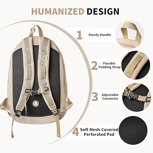 Casual Canvas Backpack for Women Large Capacity Vintage Campus Daypack and Travel Backpack (Beige)
