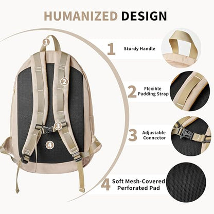 Casual Canvas Backpack for Women Large Capacity Vintage Campus Daypack and Travel Backpack (Beige)