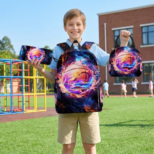 3PCS Boys Basketball Backpack, Bookbag for Kids Boys with Lunch Box, 17 Inch Basketball Teens School Bag Set, Laptop Backpack for Mens School/Daypack - color: Basketball