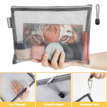 6 Pack Mesh Cosmetic Bags, Nylon Makeup Pouches with Zipper for Home Office Purse Diaper Bag (Grey) - color: Grey(2size)