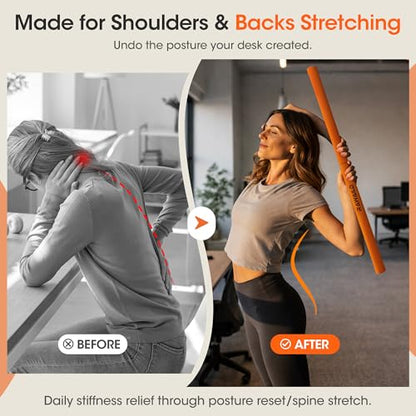 Yoga Stick, Upgraded 5ft Sturdy Steel Mobility Stick & Dumbbell Converter, Adjustable Equipment for Stretching, Posture Correction, Weightlifting, Bench Presses, Squats & Full-Body Strength Tr