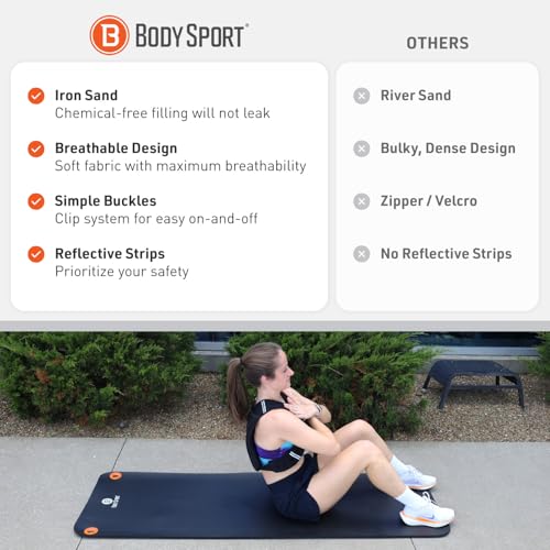 Body Sport Weighted Vest - 5lb/10lb/15lb/20lb/25lb/30lb - Fitness Vest with Refelctive Strips for Strength Training, Running, Walking, and Endurance Workouts - size: 5 lbs