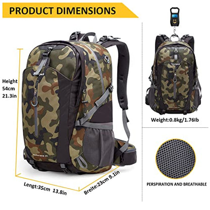 SPEEDPARK Hiking Backpack 40L Waterproof Hiking Daypack with Rain Cover, Outdoor Trekking Travel Backpacks for Men Women - color: Camo